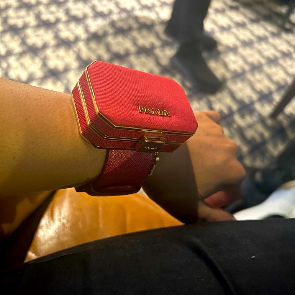 Prada Red leather mirrored bracelet.